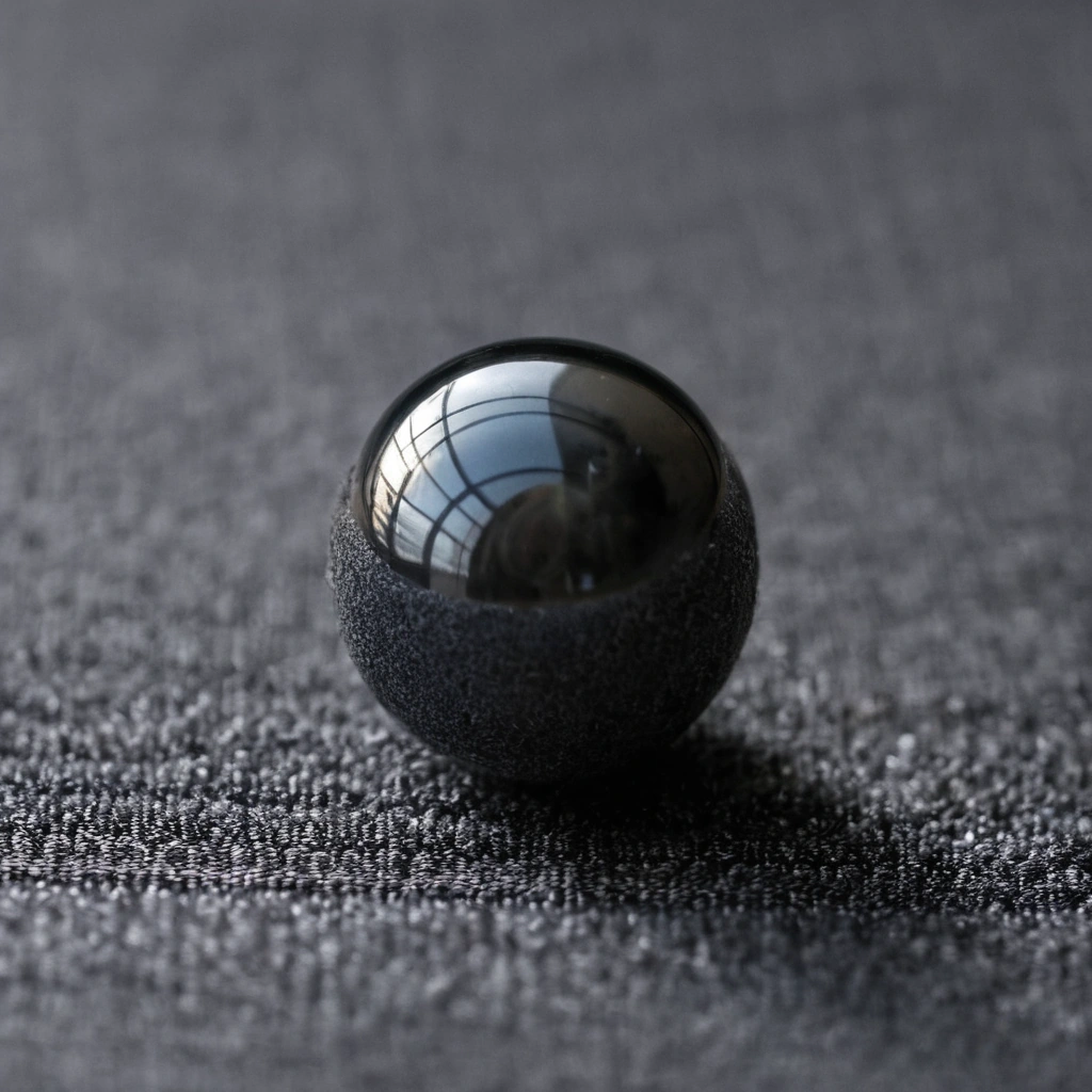 A bead of water standing on the surface of a tightly woven charcoal upholstery textile